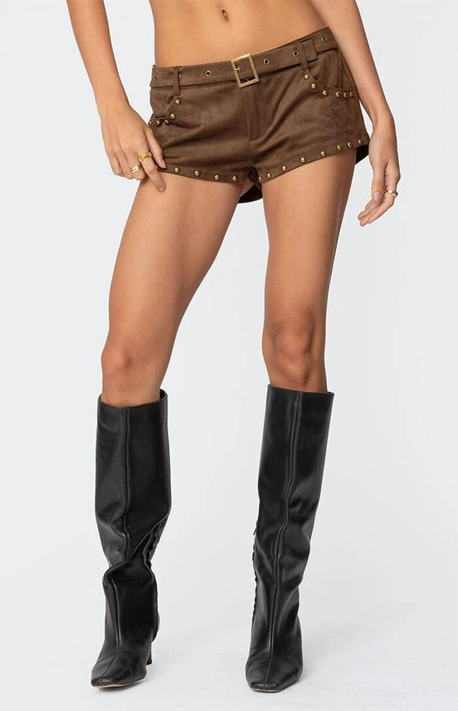 Edikted Studded Faux Suede Micro Shorts 2