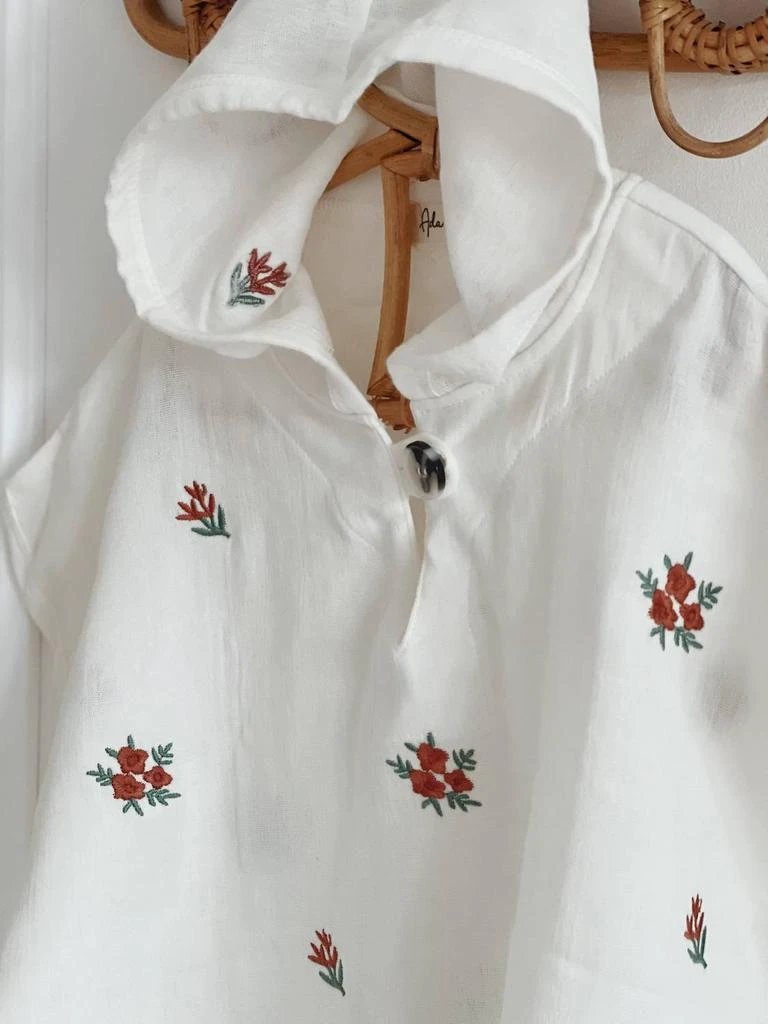 Ada Baby Floral Organic Muslin Poncho For Baby And Toddlers In White 5