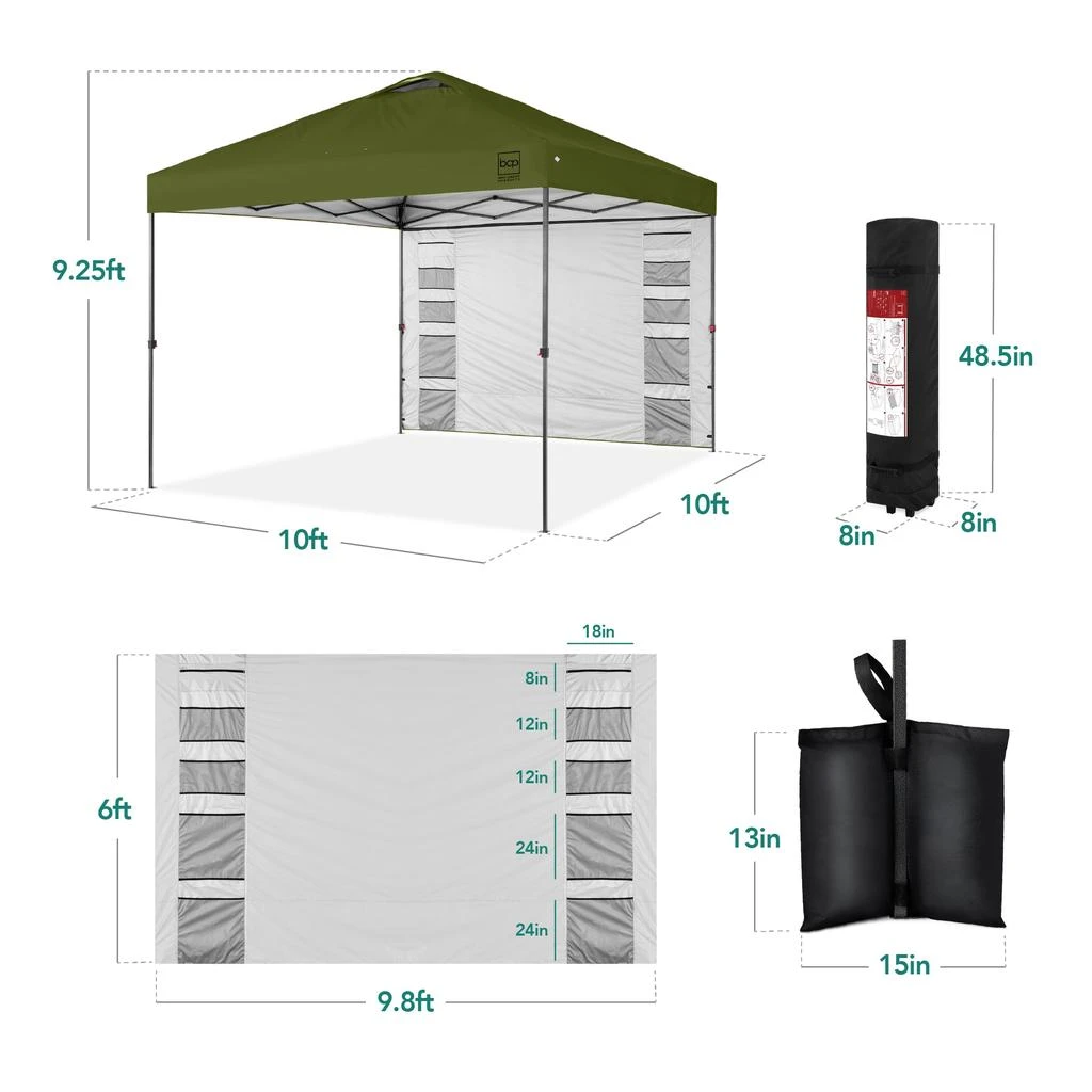 Best Choice Products 10x10ft Easy Setup Pop Up Canopy, Portable Tent w/ Side Wall, 1-Button Push, Case 2