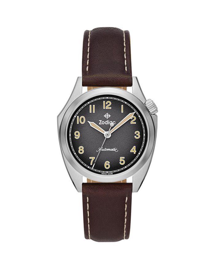 ZODIAC Field Olympos Automatic Leather Watch, 40mm