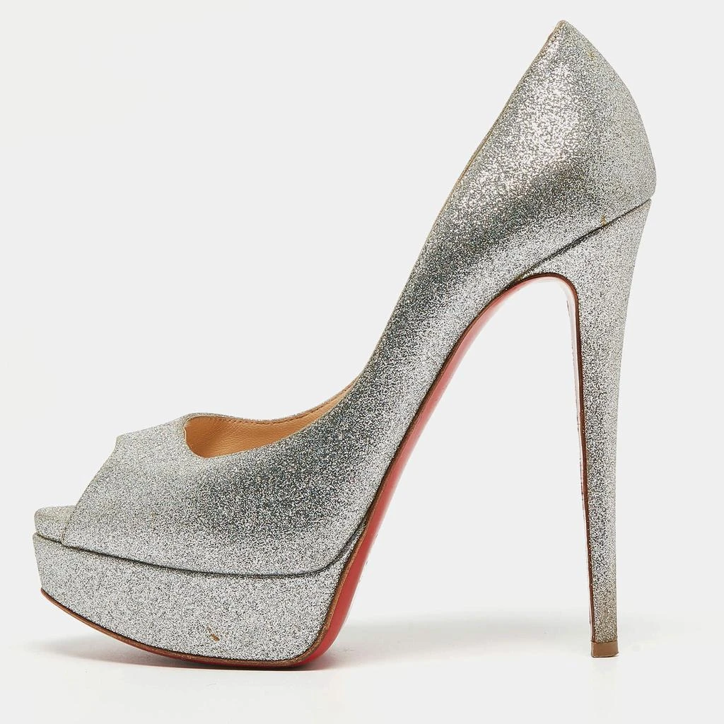 Christian Louboutin Christian Louboutin Silver Glitter Lady Peep Pumps Size 38.5 1
