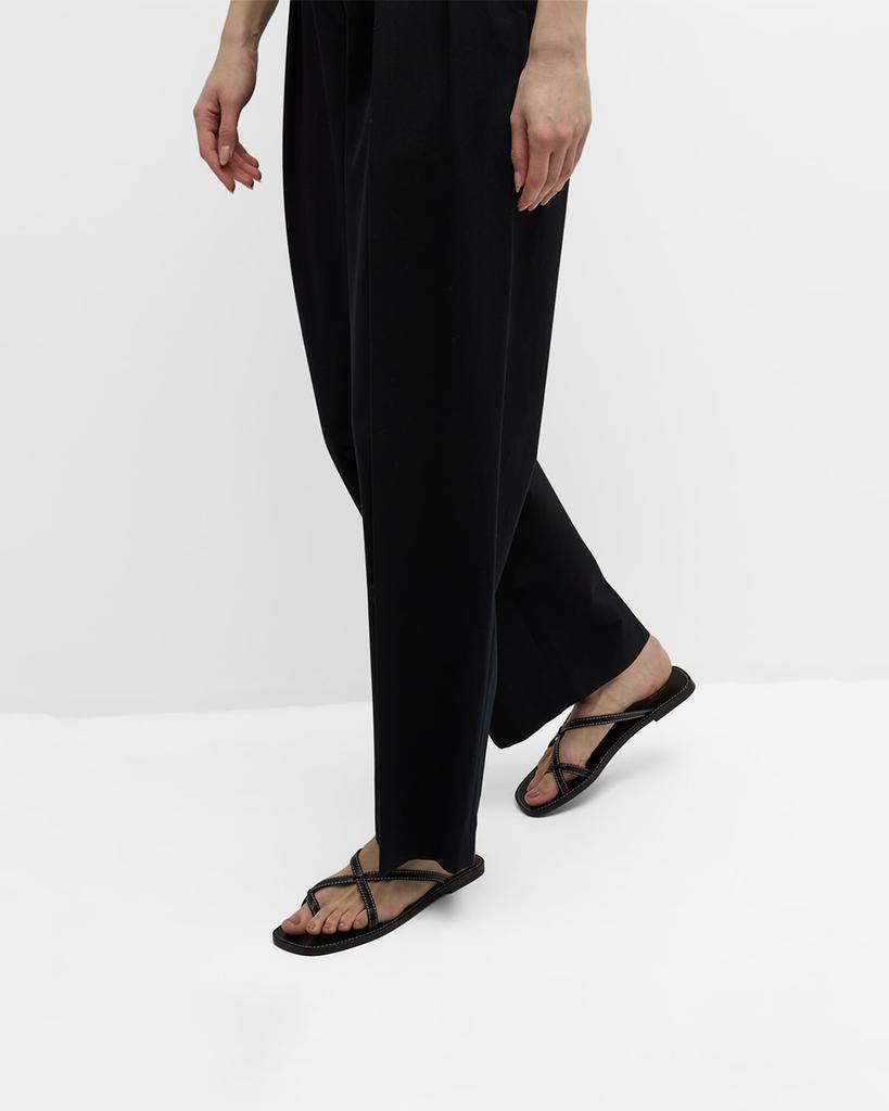 The Row Link Leather Toe-Loop Slide Sandals