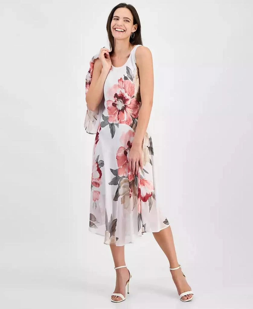 Robbie Bee Women's Floral Print Chiffon Midi Dress & Jacket Set 2
