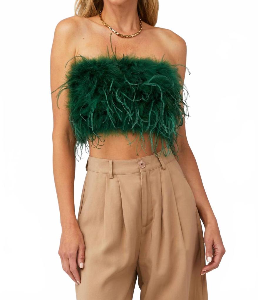 LaMarque Zaina Ostrich Feather Bustier Top In Green