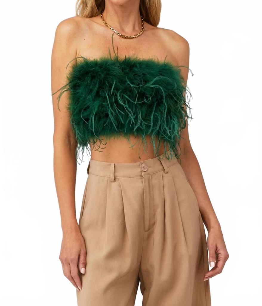 LaMarque Zaina Ostrich Feather Bustier Top In Green 1