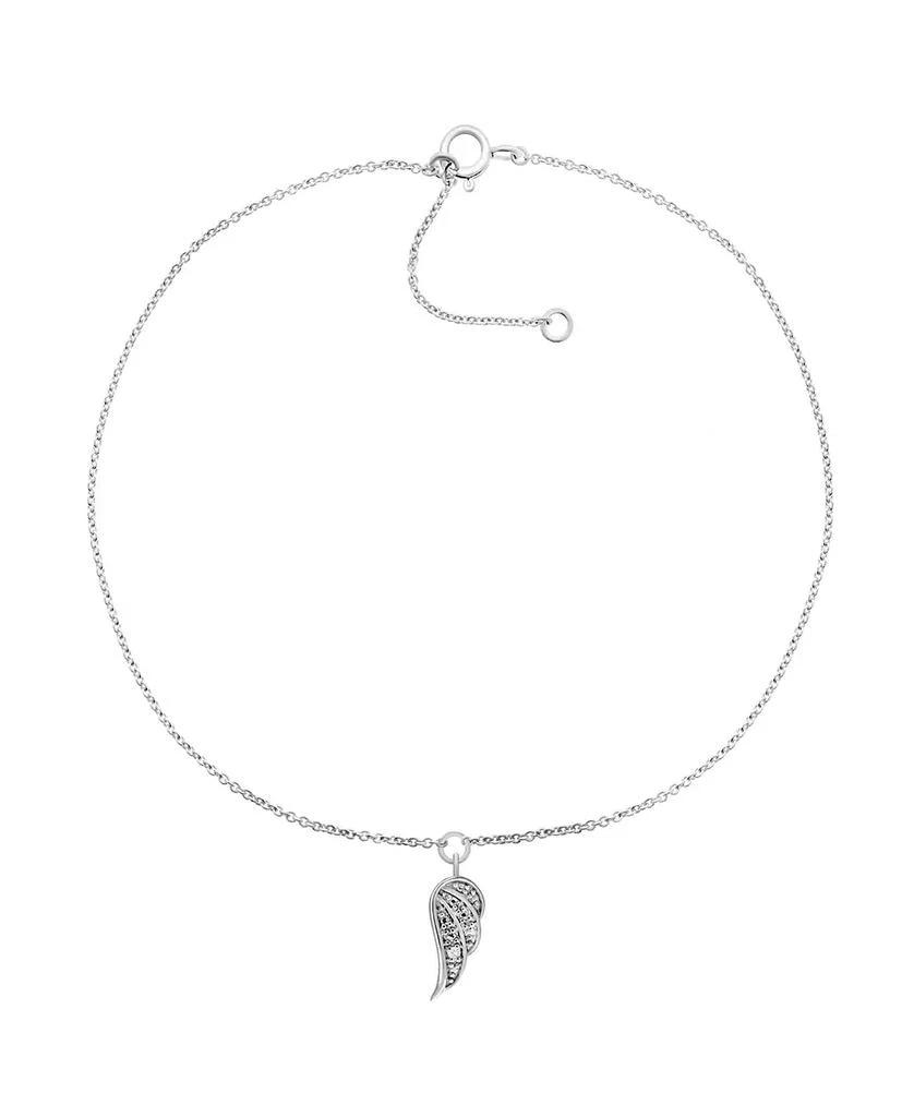 Macy's Diamond Accent Angel Wing Anklet in Sterling Silver , 9" + 1" extender 1