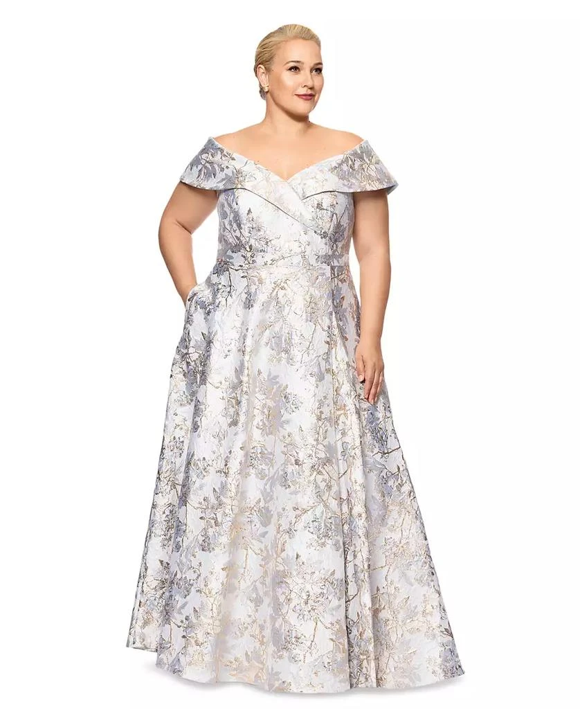 XSCAPE Plus Size Off-The-Shoulder Brocade Ball Gown Dresses - Main Image
