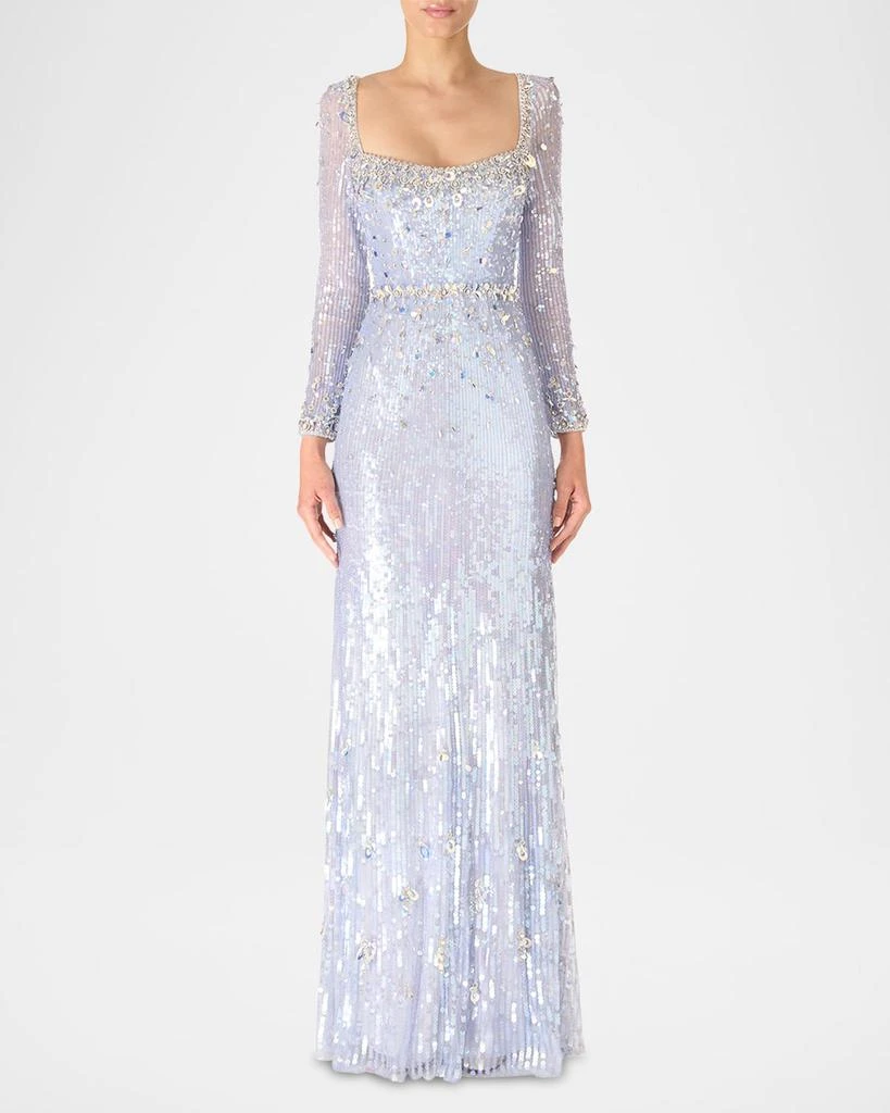 Jenny Packham Kestra Embellished Long-Sleeve Sequin Gown 1