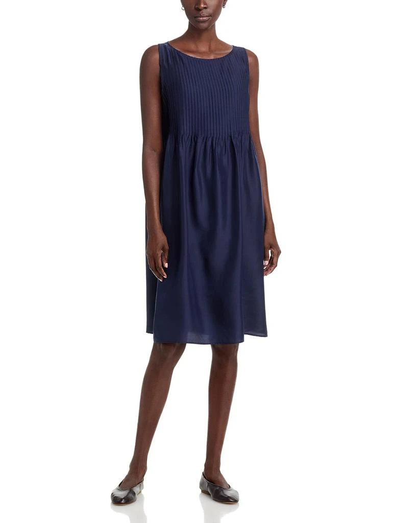 Eileen Fisher Silk Bateau Neck Pleated Dress 1
