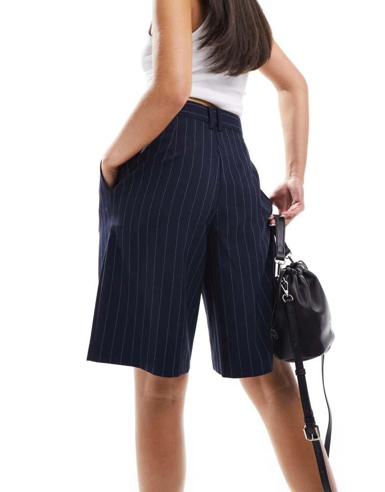 ASOS ASOS DESIGN high waist longline tailored shorts in navy pinstripe 5