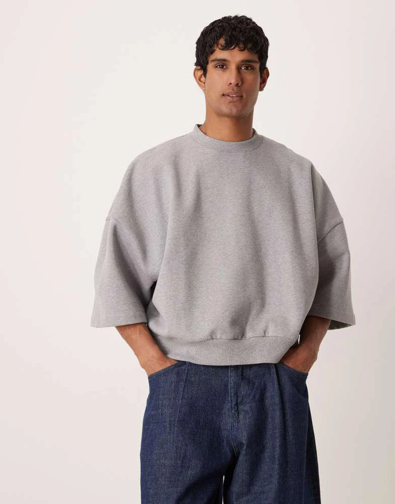ASOS ASOS DESIGN premium heavyweight extreme oversized short sleeve sweatshirt in grey marl - GREY 2