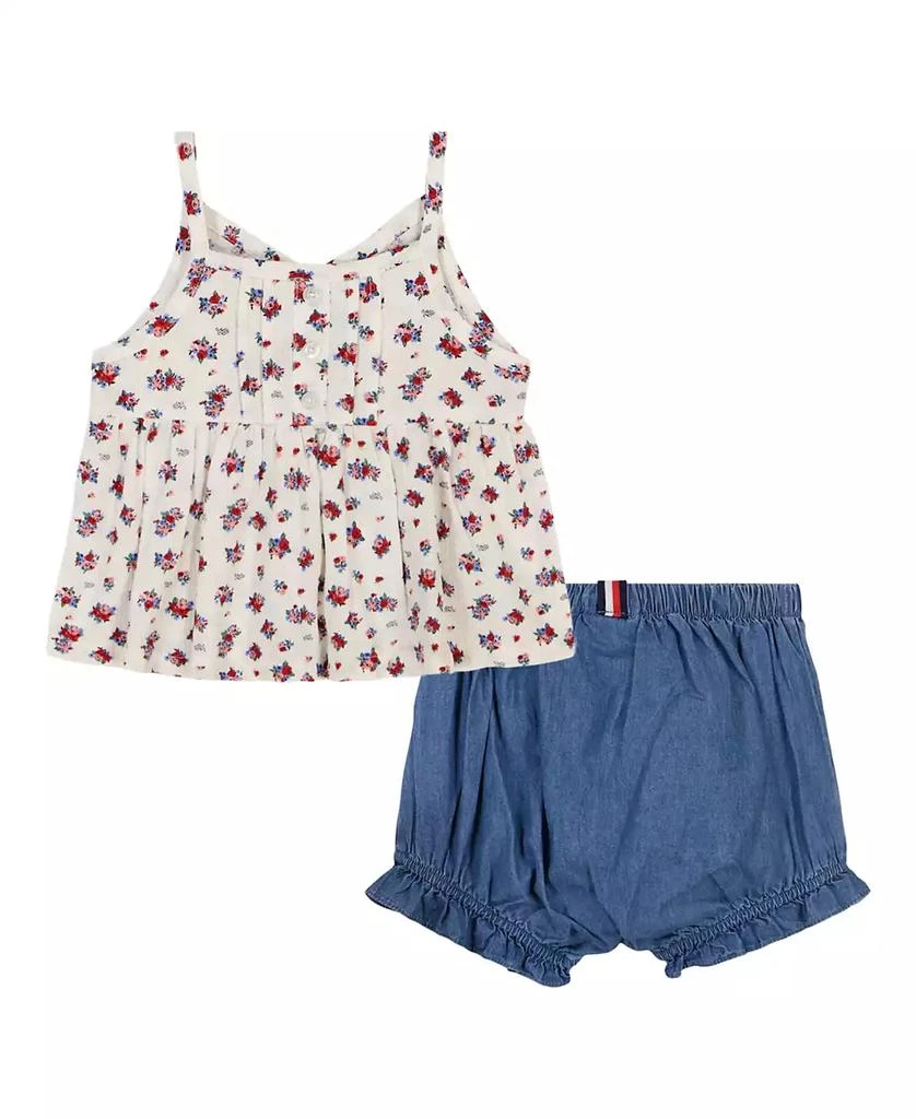 Tommy Hilfiger Baby Girl 2-Piece Floral Babydoll Top and Denim Bloomers Set 2