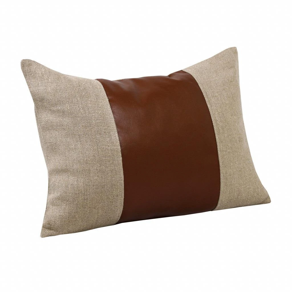Hivvago 14" X 20" Tan And Brown Linen Striped Zippered Pillow