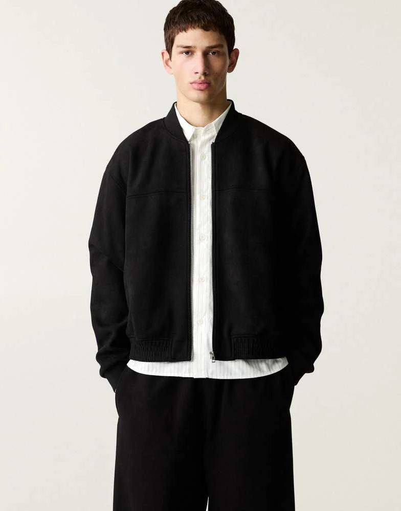 Pull&Bear Pull&Bear faux suede bomber jacket in black 1