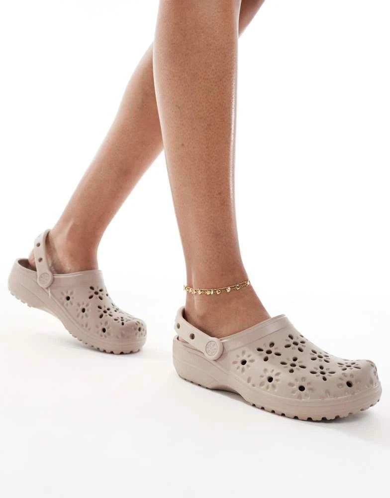 Crocs Crocs Classic floral cut out clogs in taupe 3