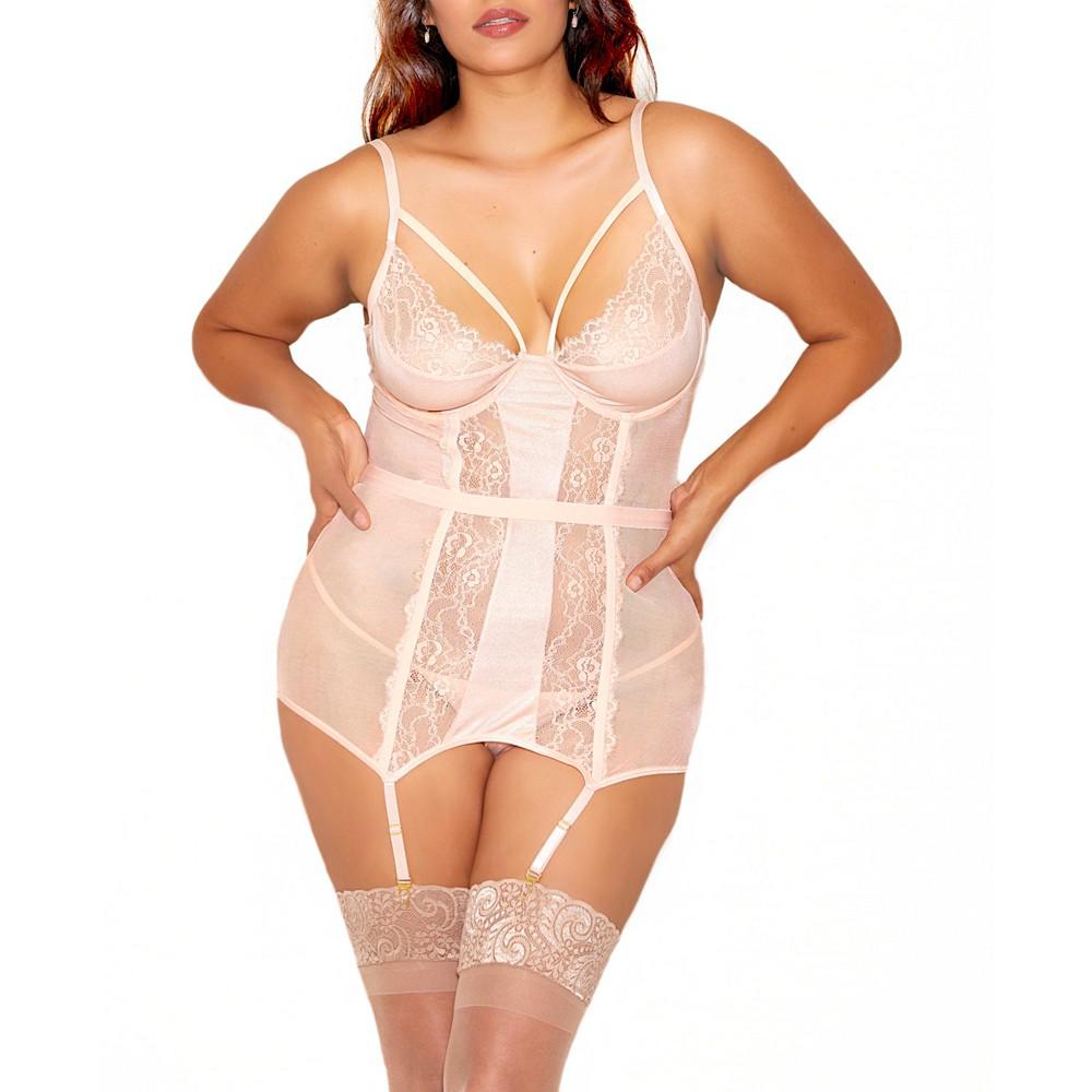 iCollection Clair Plus Size Elegant Floral Lace Chemise and Panty 2pc Lingerie Set