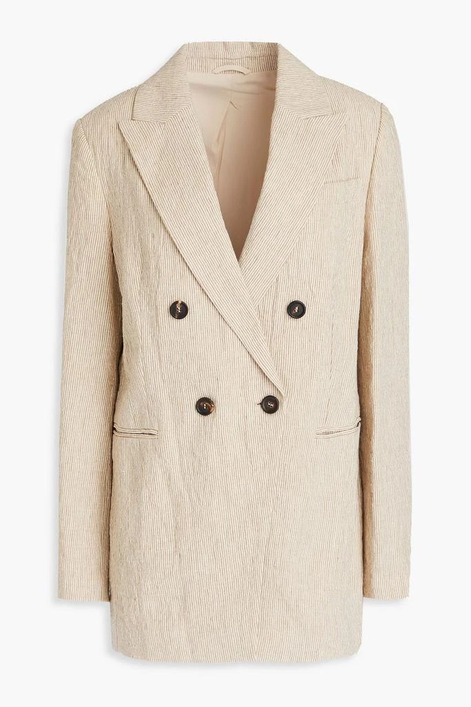 Brunello Cucinelli Double-breasted pinstriped linen blazer 1