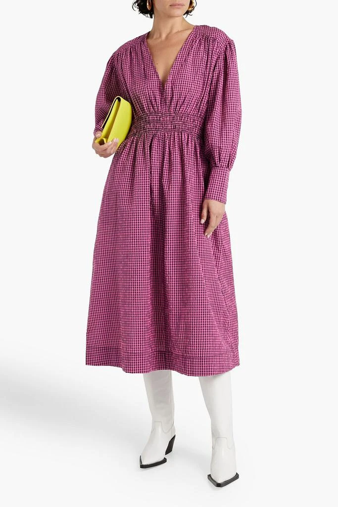 Ganni Shirred gingham seersucker midi dress 2