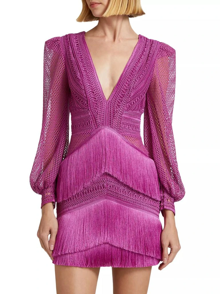 PatBO Pink Fringe Long-Sleeve Minidress 3