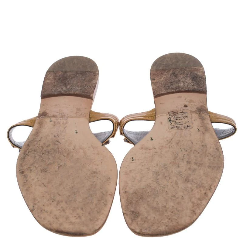 Gina Gina Mustard Patent Leather Studded Thong Flat Sandals Size 41 6