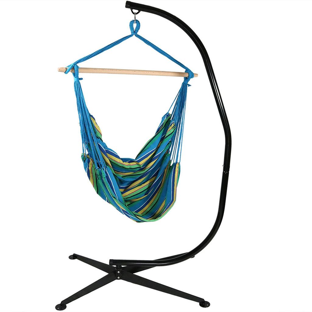 Sunnydaze Jumbo Extra Large Hanging Rope Hammock Chair Swing with C-Stand - 300 lb Weight Capacity