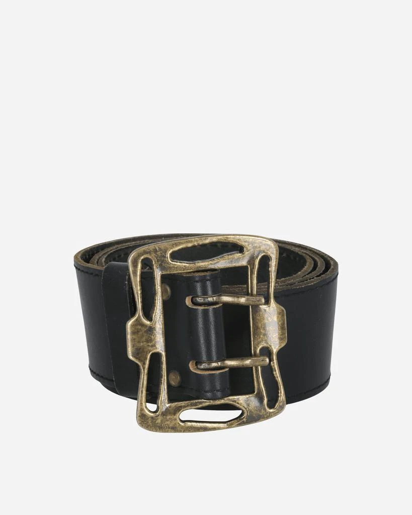 Pezze Vintage Big Golden Buckle Leather Belt Black 1