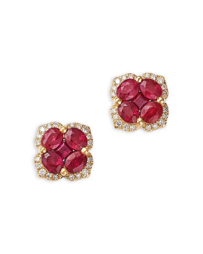Bloomingdale
s Ruby 
Diamond Flower Halo Stud Earrings in 14K Yellow Gold