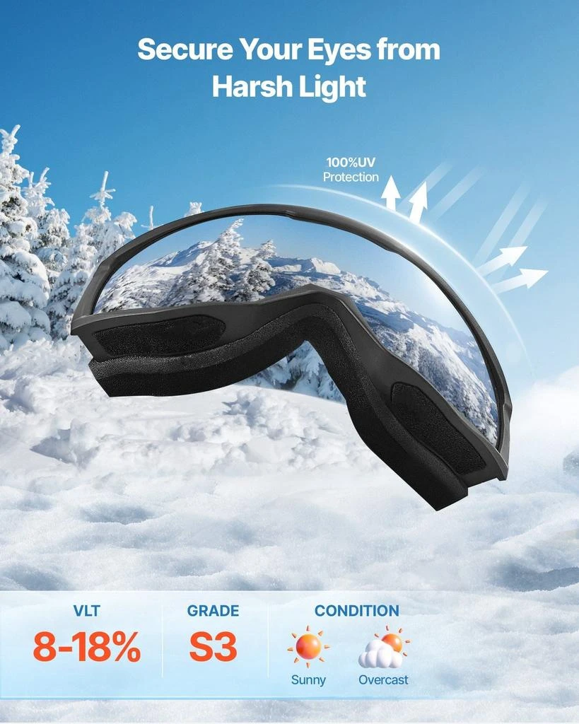 IZSPORTS Ski Goggles, Cylindrical Lens with Ice Blue Revo Coating, OTG Anti fog Snow Goggles for Men Women Youth, TPU Frame 
Ventilation Structure, Suitable for Skiing, Skating, Snowboarding, Cycling 3