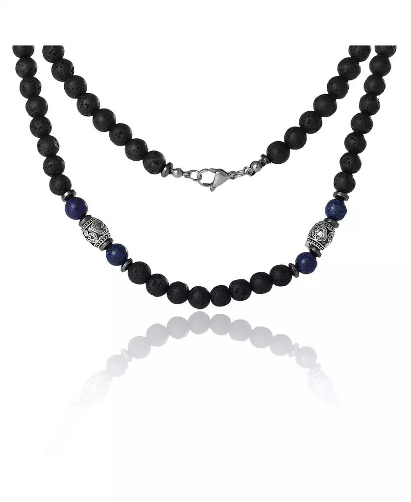 Lucky Brand Men s Lava Rock 
Lapis Beaded 22

 Necklace, Silver Tone Barrel Accents 4