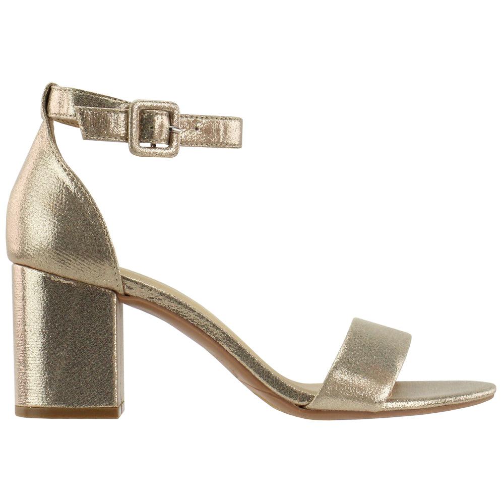 CL By Laundry Jody Metallic Block Heel Ankle Strap Sandals