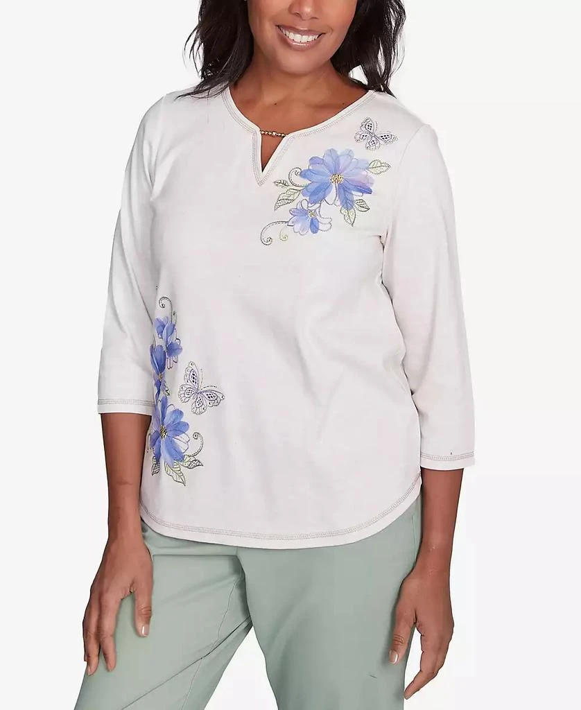 Alfred Dunner Petite Santa Fe Asymmetric Butterfly Floral Embroidered Top 3