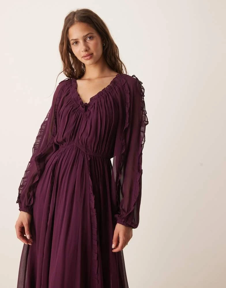 ASOS ASOS DESIGN ruffle v neck maxi dress with tie front in grape 2