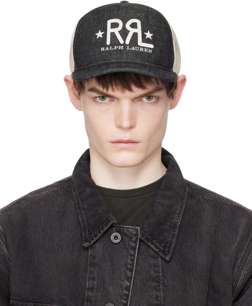 RRL Black Ranch Logo Denim Trucker Cap