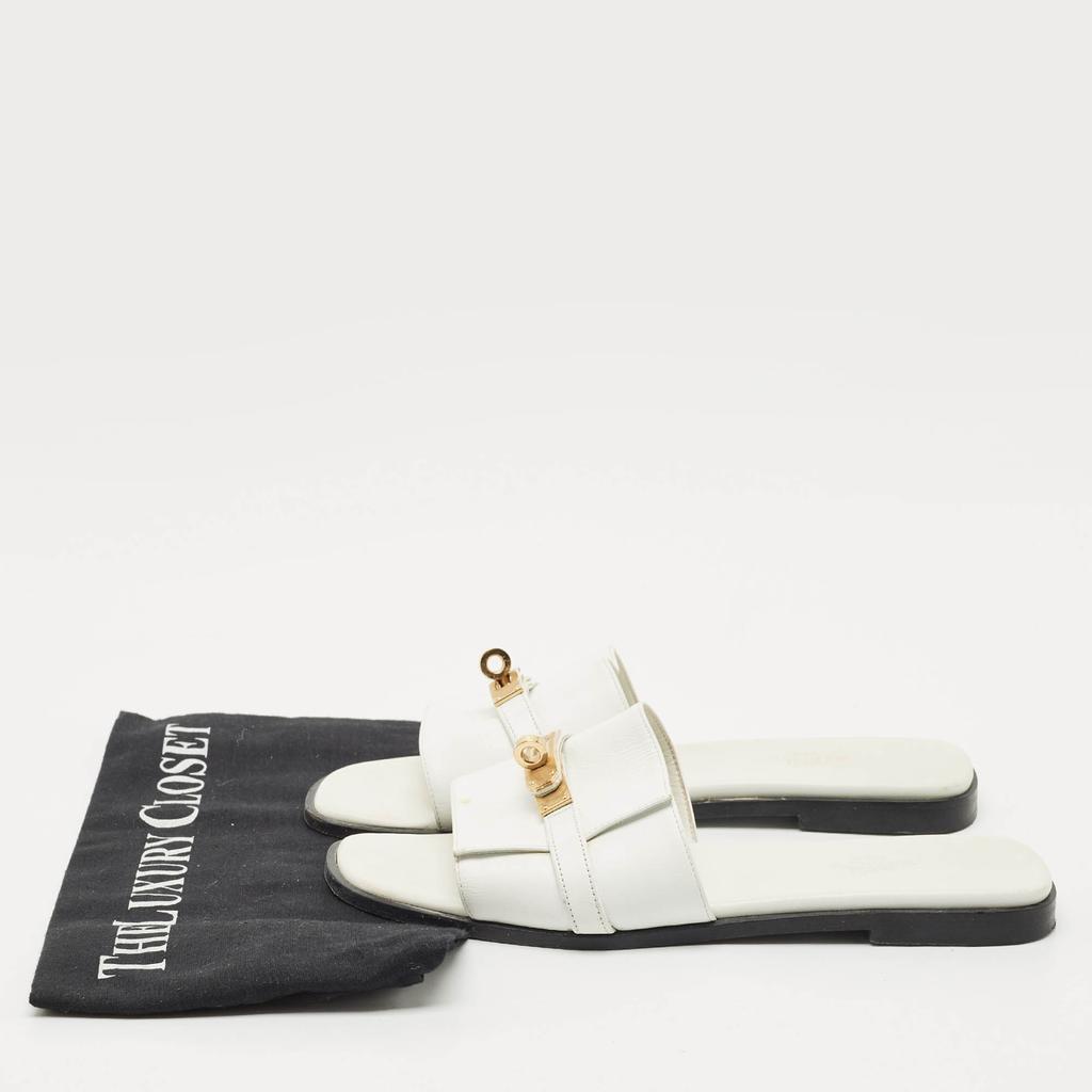 HERMES ジュリア38.5 Hermes Hermès White Leather Giulia Flat Sandals Size 38.5 - Shoes