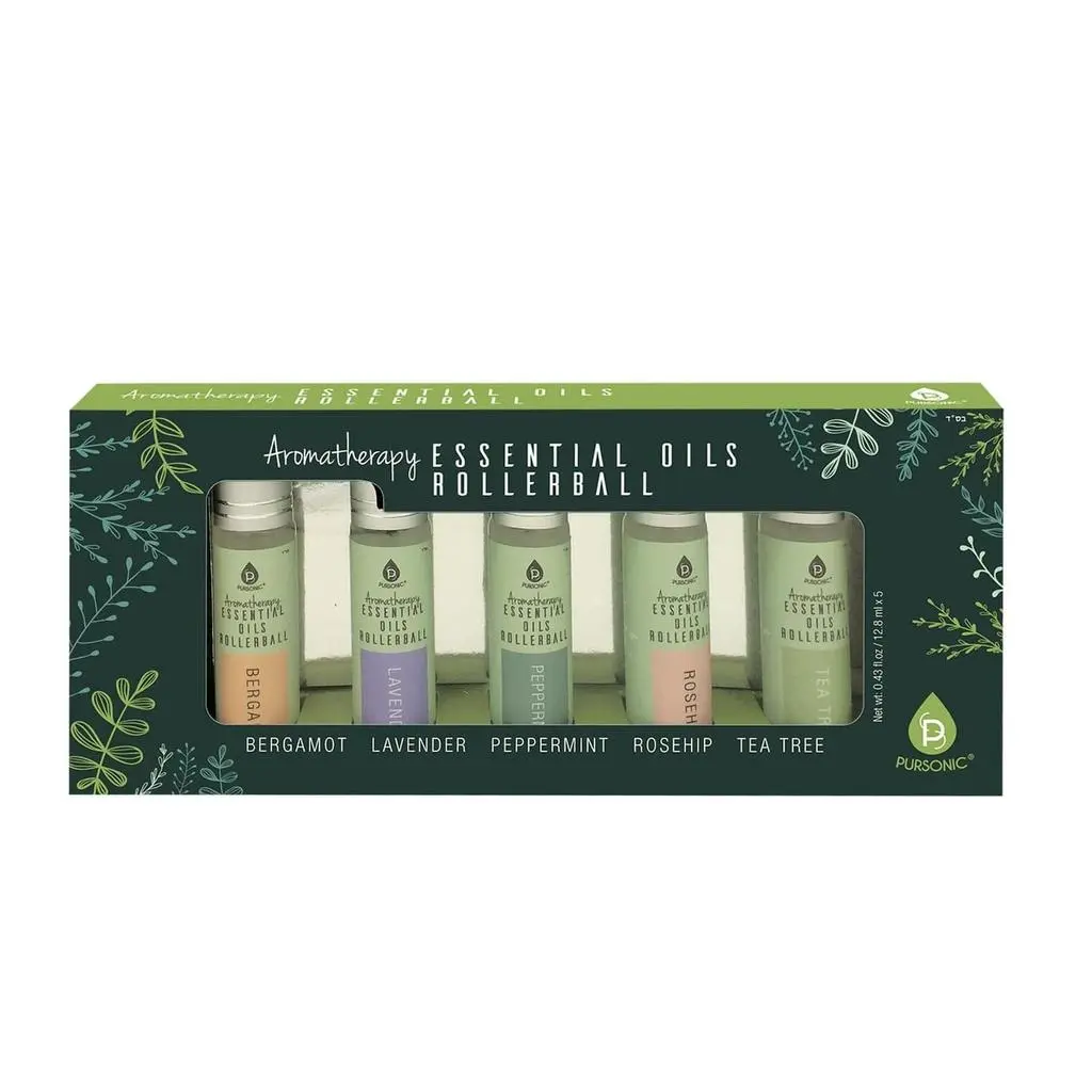 PURSONIC Aromatherapy Essential Oils Rollerballs (Bergamot, Lavender, Peppermint, Rosehip, Tea Tree) by Pursonic