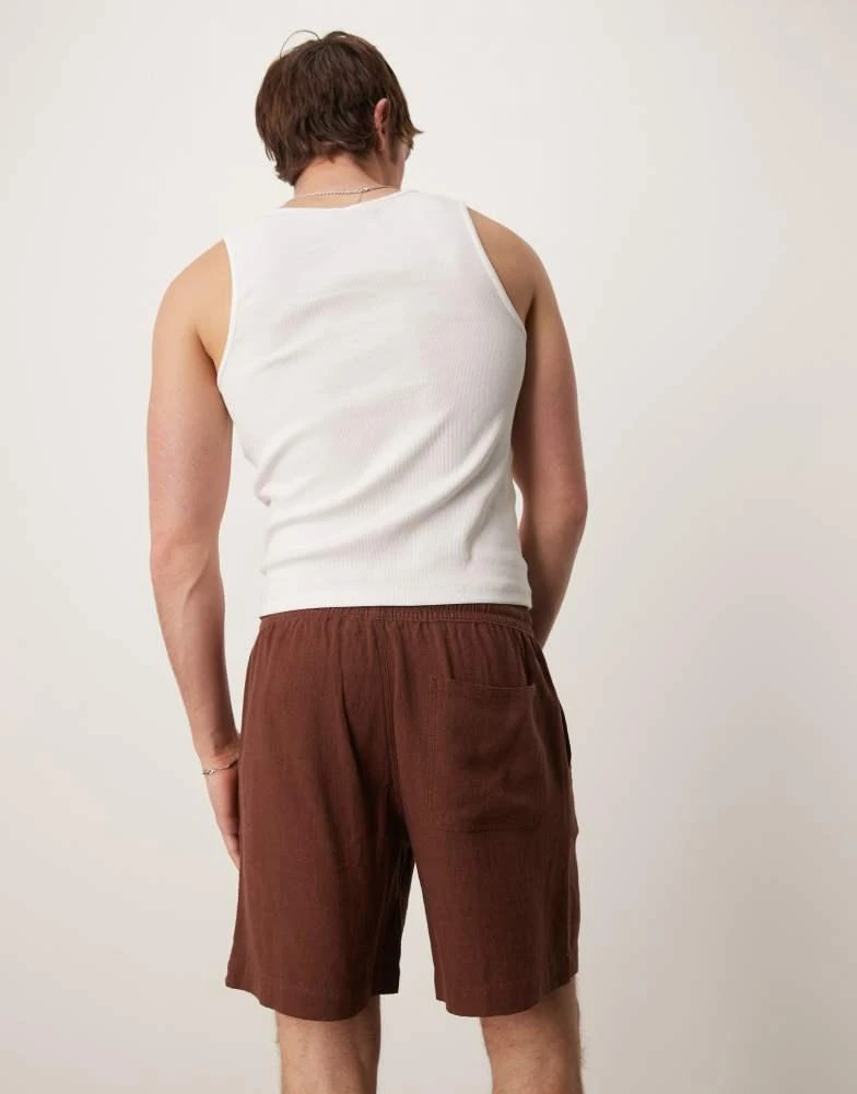 ASOS ASOS DESIGN baggy pull on shorts in brown linen rich 4