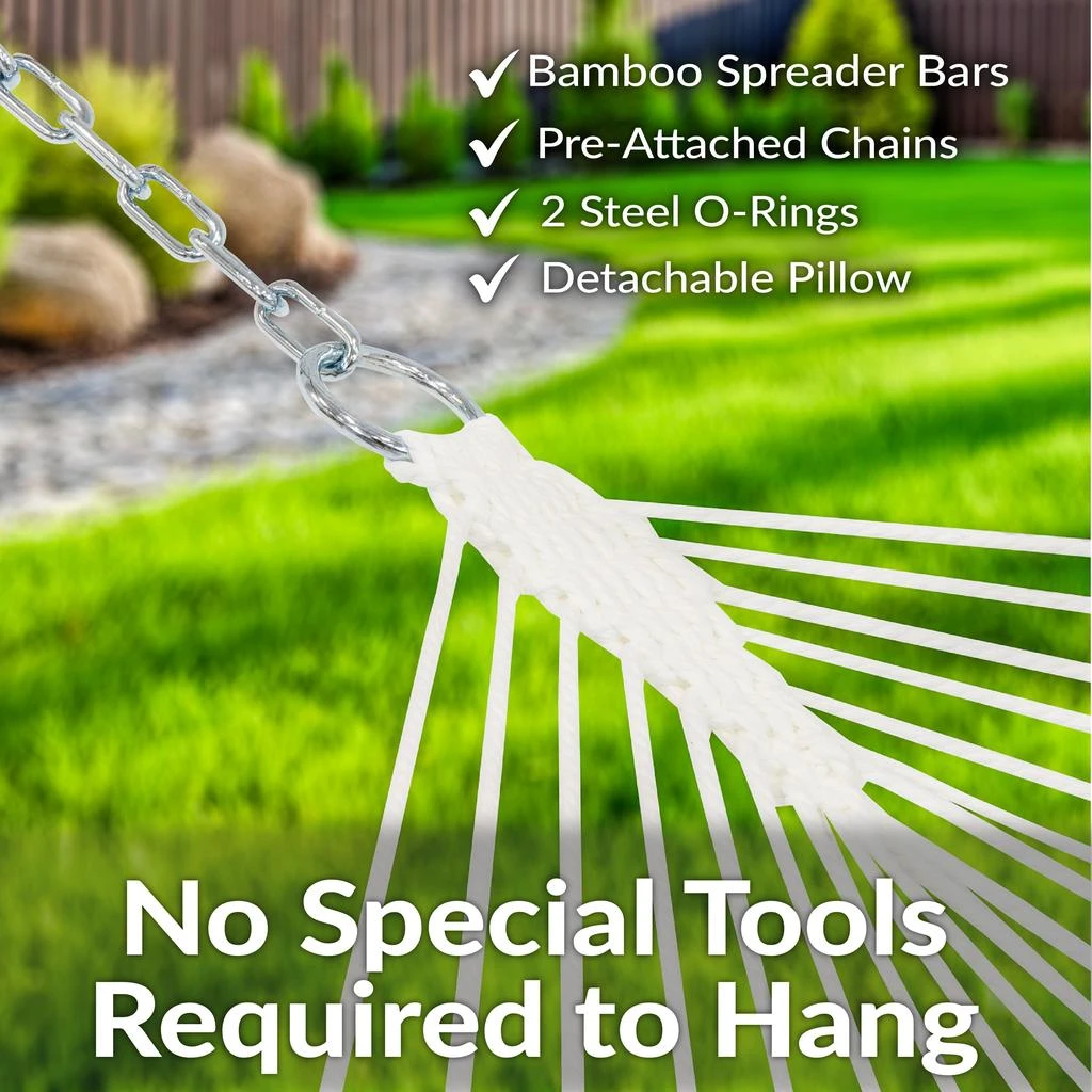 Sunnydaze Heavy-Duty Quilted 2-Person Hammock with Curved Bamboo Spreader Bars - 450 lb Weight Capacity 12