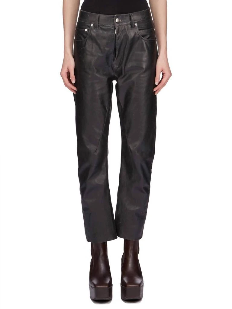 Rick Owens Pantaloni In Pelle Detroit Cut In Black 1