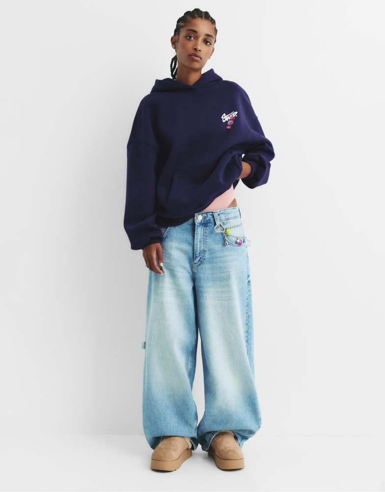 Pull&Bear Pull&Bear Stwd caramel hoodie in navy - Hoodies