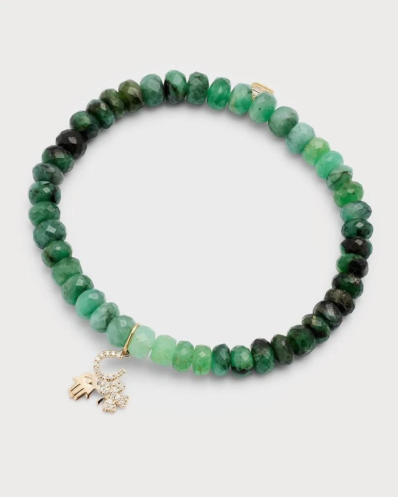 Sydney Evan 14K Diamond Lucky Trio Charm on Emerald Ombre Bracelet 1