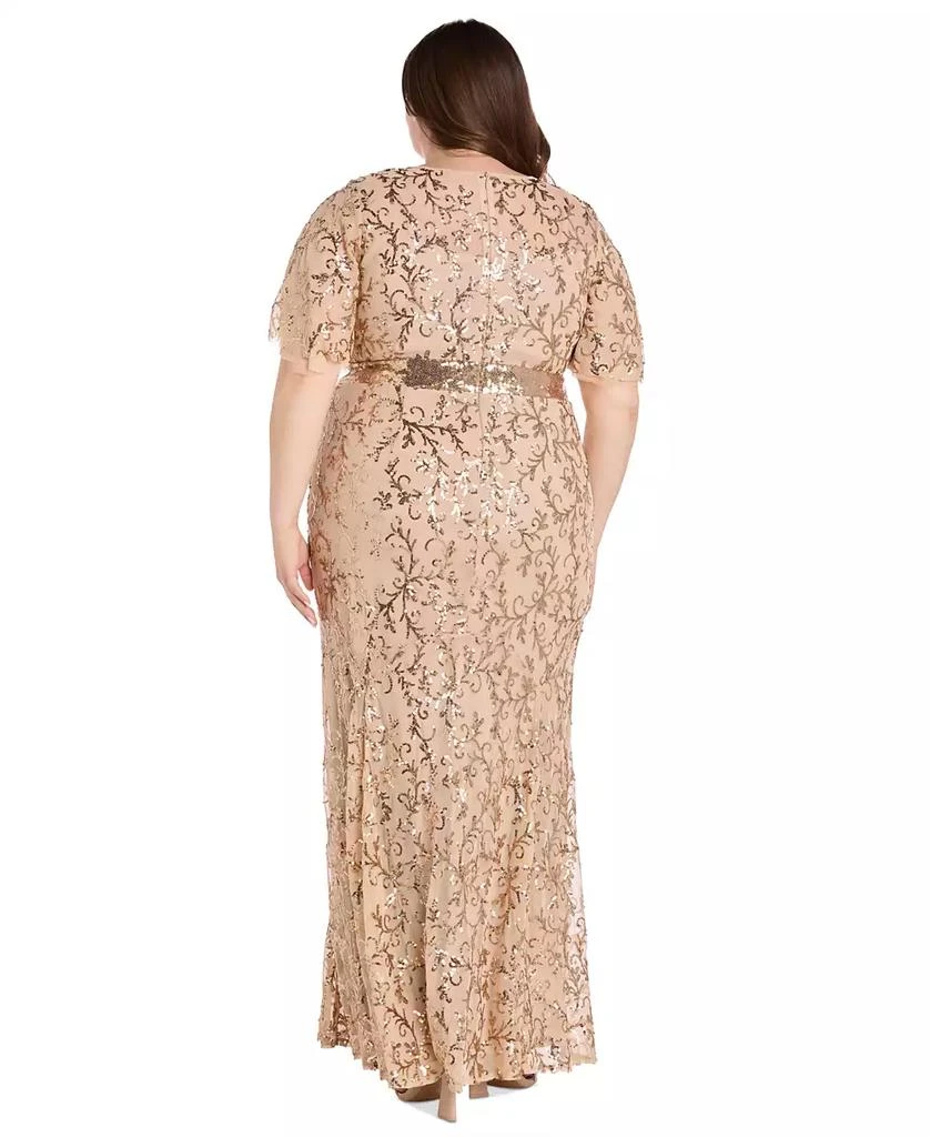 R & M Richards Plus Size Sequin Embellished Flutter-Sleeve Gown 4