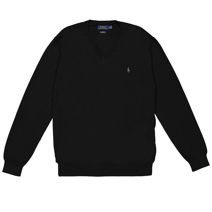 Ralph Lauren Classics Men's Black Slim Fit Cotton V-Neck Sweater