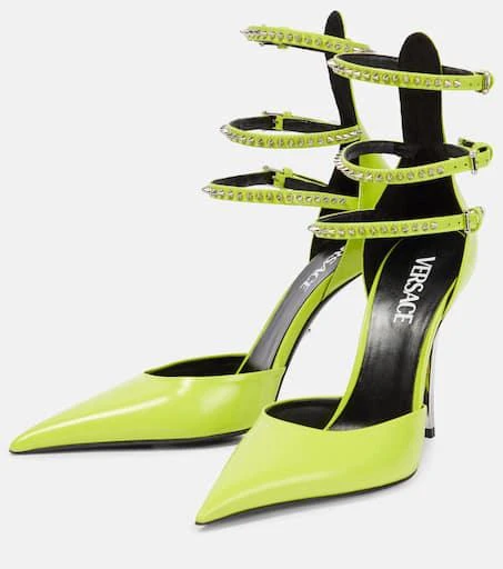 Versace Pin-Point embellished leather pumps 5