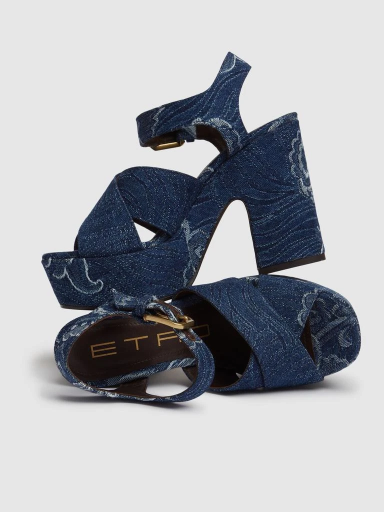 ETRO 100mm Embroidered Denim Platform Sandals 3