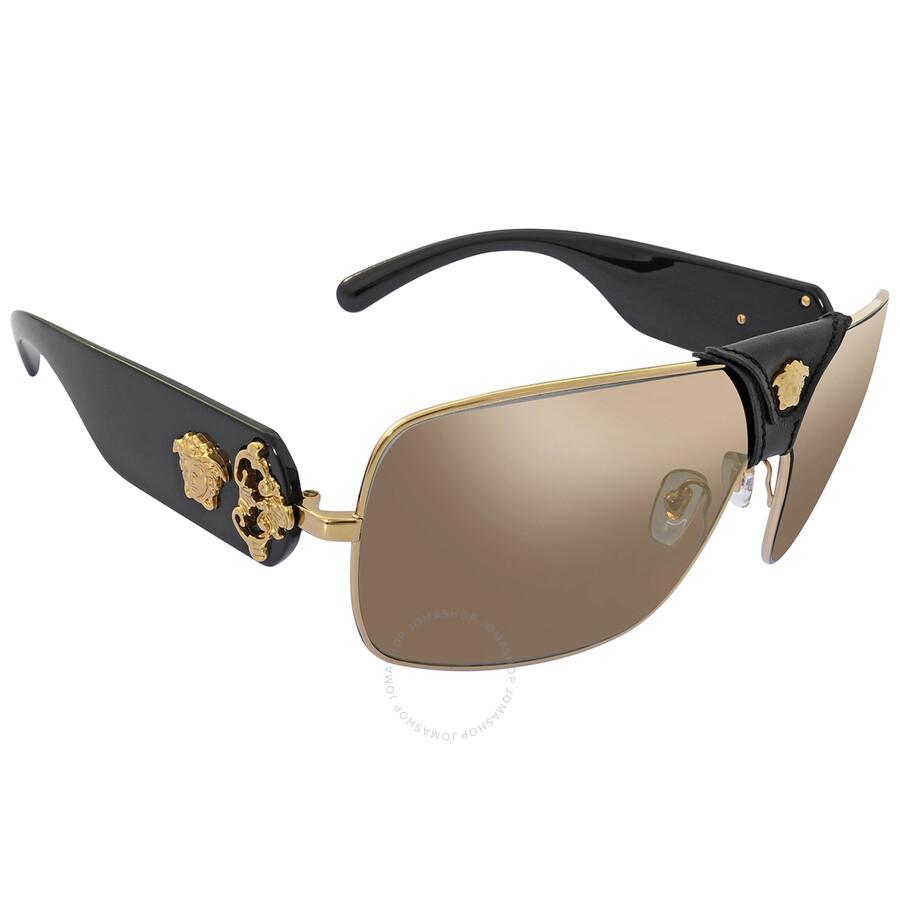 Versace Light Brown Mirror Gold Shield Unisex Sunglasses VE2207Q 1002/5 138