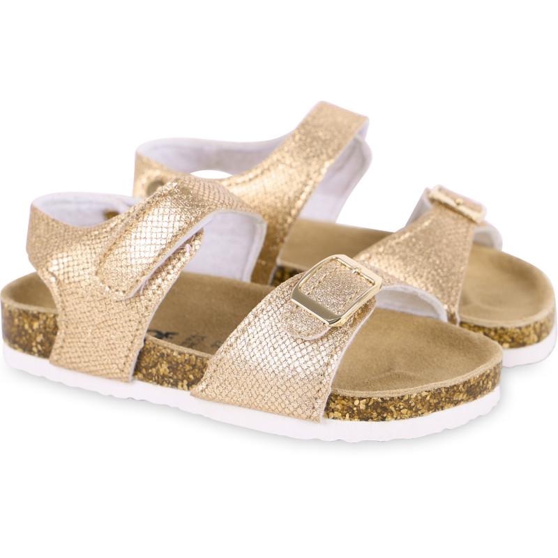 COLORS OF CALIFORNIA Shimmering snakeskin buckle sandals in golden