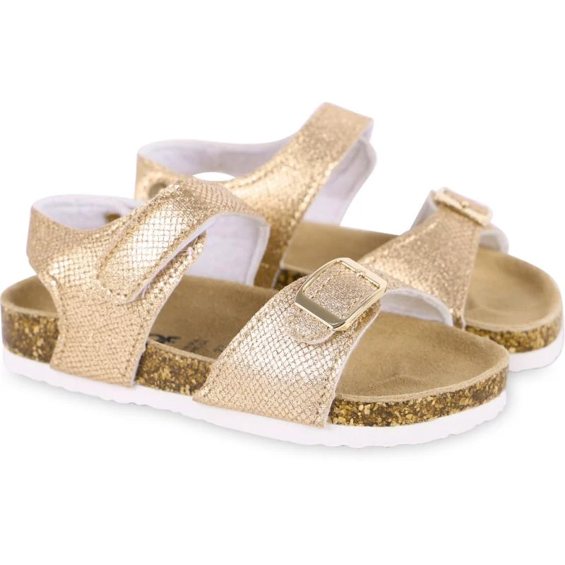 COLORS OF CALIFORNIA Shimmering snakeskin buckle sandals in golden 1