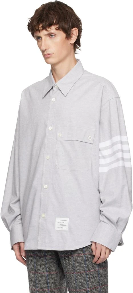Thom Browne Gray Woven Flannel 4-Bar Oversized Shirt 4