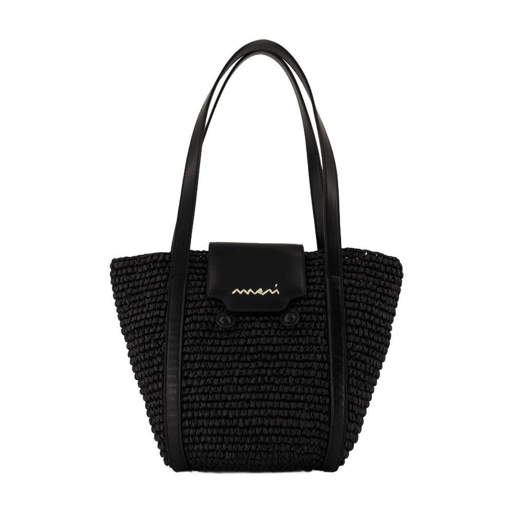 トートバッグ MARNI Small Raffia Shopper Tote Bag Black Ivory Black SHMP01 Marni Small Shopper Bag - Raffia - Black - Tote Bags - Free