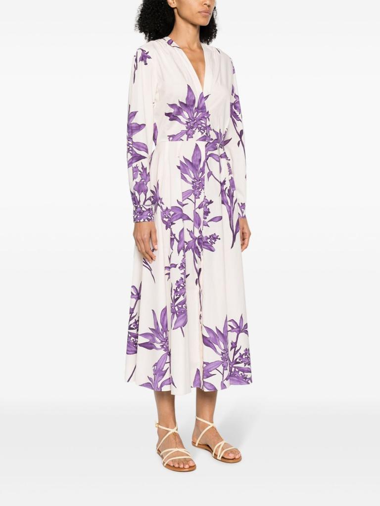 FORTE FORTE VESTIDO ML BLANCO ESTAMPADO FLORES LILAS